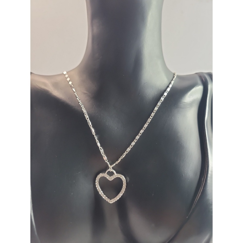 Silver Tone Pave Rhinestone Open Heart‎ Slider Necklace Adjustable Chain